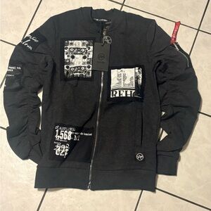 Black Graphic Zip-Up Jacket